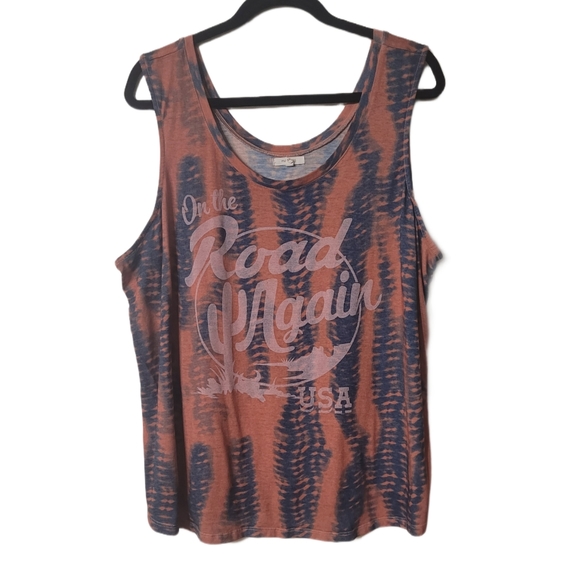 Maurices Tops - Maurices Tie-Dye Tank Top On The Road Again USA Size 2 Red Blue